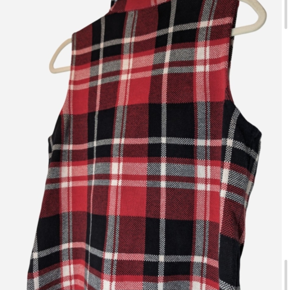 Pre-owned Chaps Red Plaid Sleeveless Vest - Picture 7 of 9